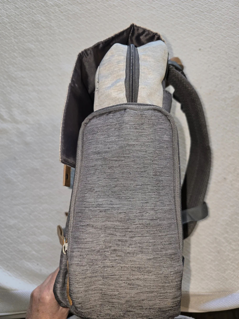 Eddie Bauer Light Gray and Gray Diaper Backpack with Tan Accents